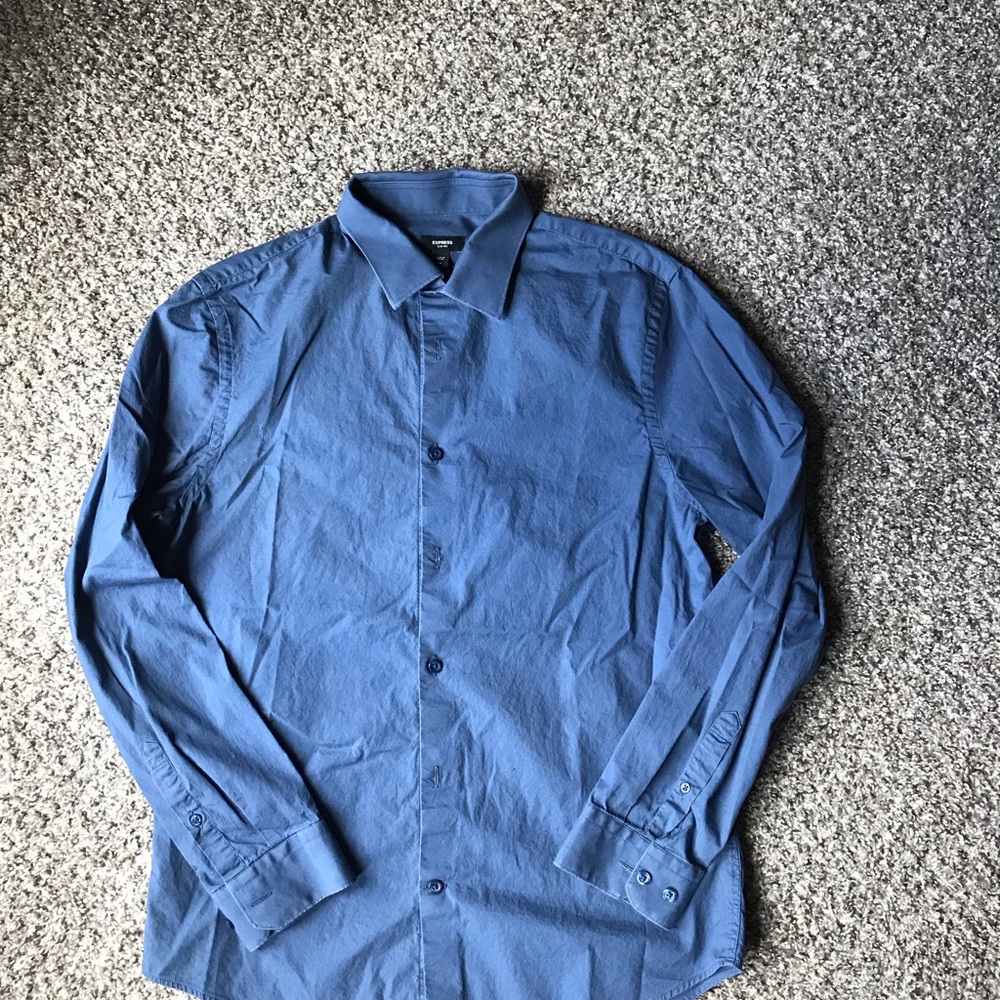 Express Men's Slim Solid Cotton Stretch 1mx Blue Dress Shirt Size Medium